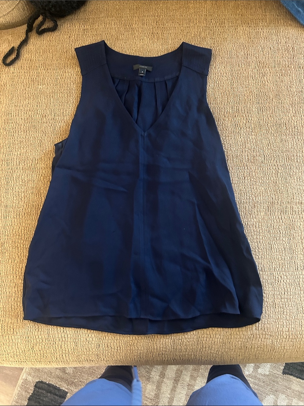Sleeveless V-Neck Women's Crepe Top in Navy
